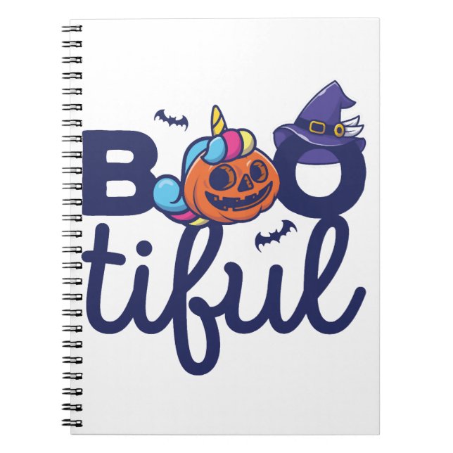 Bootiful Halloween Funny Unicorn Pumpkin lantern Notebook (Front)