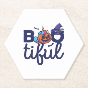 Bootiful Halloween Funny Unicorn Pumpkin lantern Paper Coaster