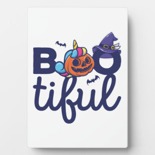 Bootiful Halloween Funny Unicorn Pumpkin lantern Plaque