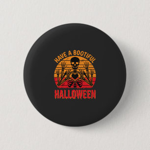Bootiful Halloween Skeleton Heart Retro Sunset Des 6 Cm Round Badge