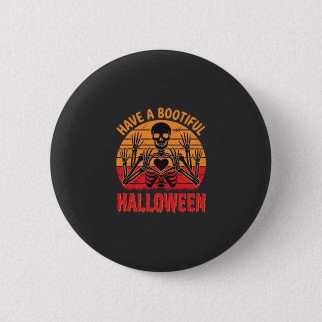 Bootiful Halloween Skeleton Heart Retro Sunset Des 6 Cm Round Badge (Front)