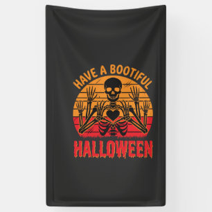 Bootiful Halloween Skeleton Heart Retro Sunset Des Banner