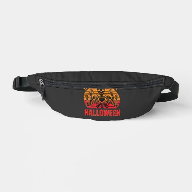 Bootiful Halloween Skeleton Heart Retro Sunset Des Bum Bags (Front)