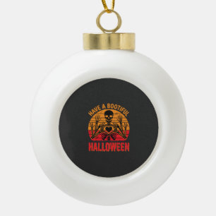 Bootiful Halloween Skeleton Heart Retro Sunset Des Ceramic Ball Christmas Ornament