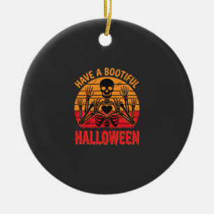 Bootiful Halloween Skeleton Heart Retro Sunset Des Ceramic Tree Decoration