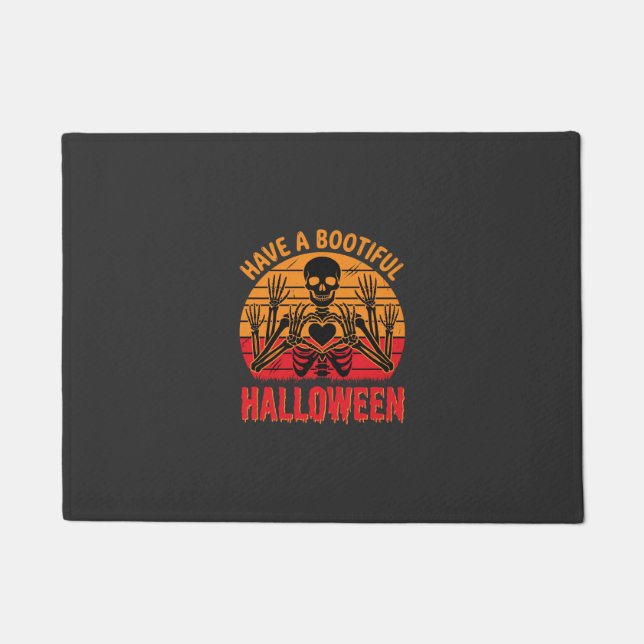 Bootiful Halloween Skeleton Heart Retro Sunset Des Doormat (Front)