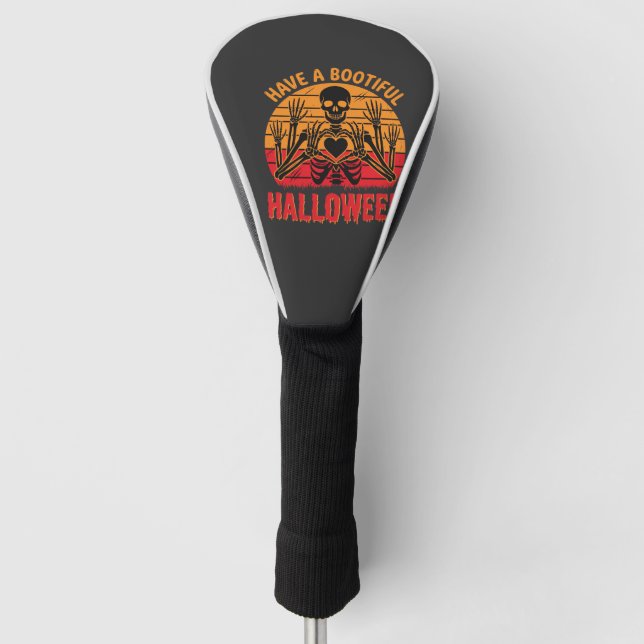 Bootiful Halloween Skeleton Heart Retro Sunset Des Golf Head Cover (Front)
