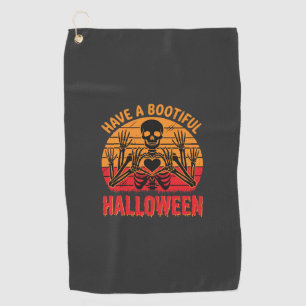 Bootiful Halloween Skeleton Heart Retro Sunset Des Golf Towel