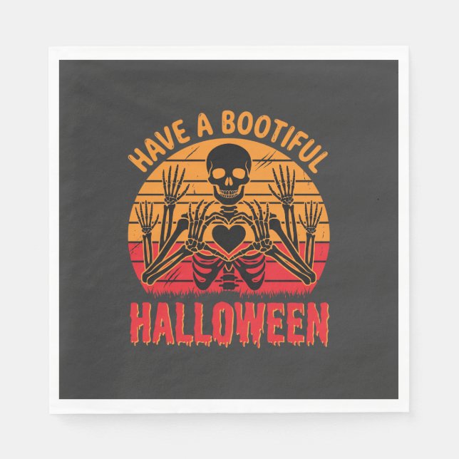 Bootiful Halloween Skeleton Heart Retro Sunset Des Napkin (Front)