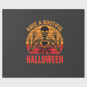 Bootiful Halloween Skeleton Heart Retro Sunset Des Wrapping Paper