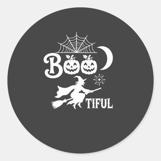 Bootiful Halloween Witch Moon Design_1 Classic Round Sticker (Front)