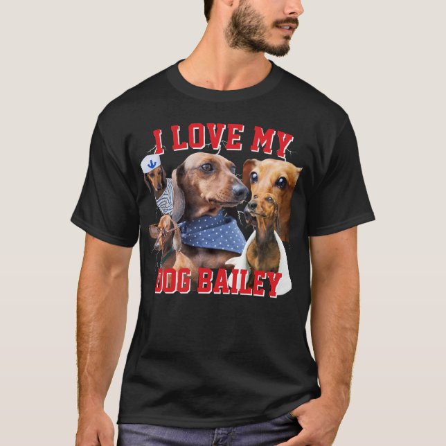Bootleg I Love My Dog Custom Name & Photo Men T-Shirt (Front)