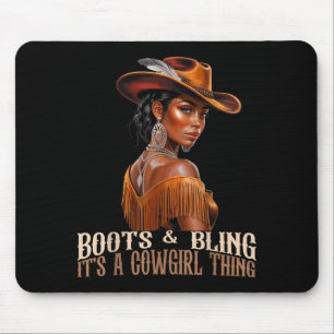 Boots &amp; Bling It's Cowgirl African Women Black Mouse Mat
