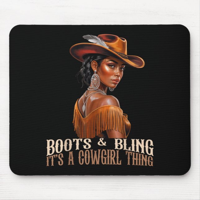 Boots &amp; Bling It's Cowgirl African Women Black Mouse Mat (Front)