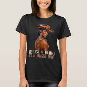 Boots & Bling It's Cowgirl African Women Black T-Shirt