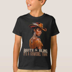 Boots & Bling It's Cowgirl African Women Black T-Shirt
