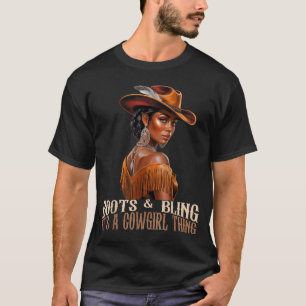 Boots & Bling It's Cowgirl African Women Black T-Shirt