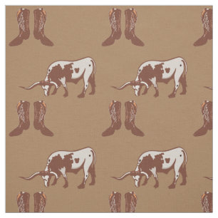 Boots and Beef Western Fabric With Longhorn Steer