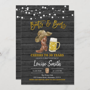 Boots and Beers Adult Birthday Invitation