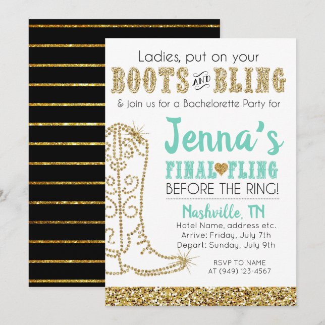 Boots and Bling Country Western Nashville Party Invitation (Front/Back)