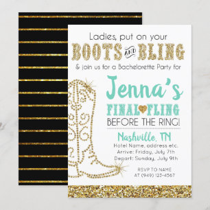 Boots and Bling Country Western Nashville Party Invitation