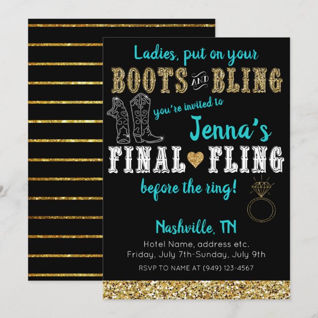 Boots and Bling Country Western Nashville Party Invitation (Front/Back)