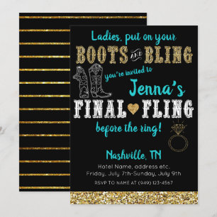 Boots and Bling Country Western Nashville Party Invitation