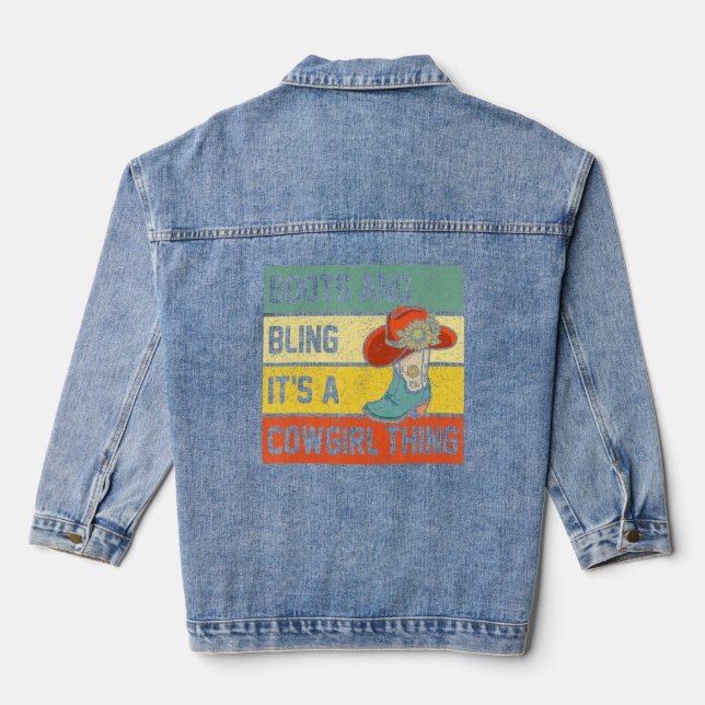 Boots And Bling It's A Cowgirl Thing Rodeo Hat  Denim Jacket (Back)