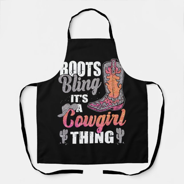 Boots And Bling Its A Cowgirl Thing Western Cactus Apron (Front)