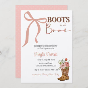 Boots and Bows Baby Girl Shower Invitation