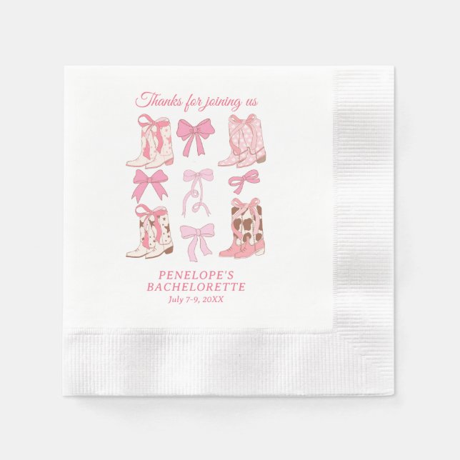 Boots and Bows Pink Girly Bachelorette Party  Napkin (Front)
