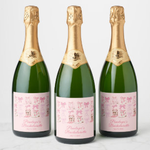 Boots and Bows Pink Girly Bachelorette Party  Sparkling Wine Label
