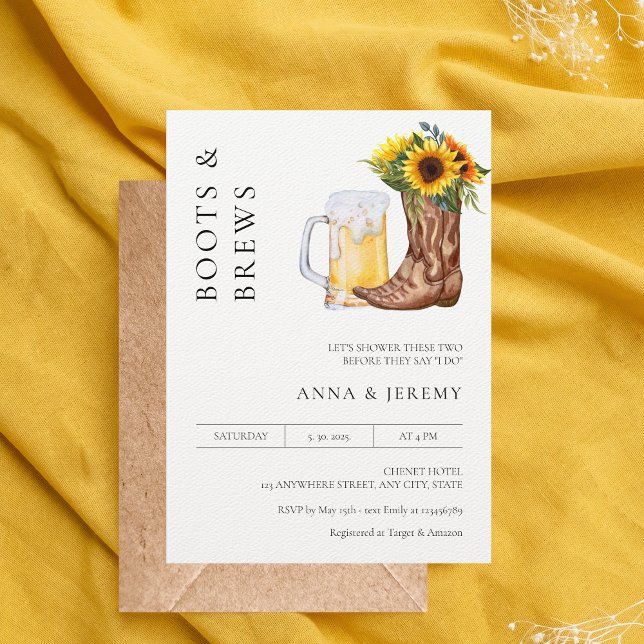 Boots and Brews Couples Shower Modern Minimalist Invitation (Creator Uploaded)