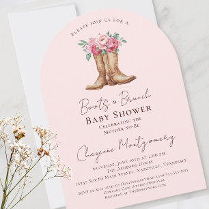 Boots and Brunch Baby Shower Soft Pink Floral Invitation