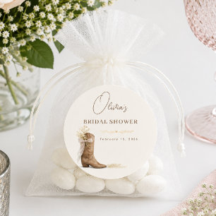 Boots and Brunch Floral Bow Bridal Shower  Classic Round Sticker