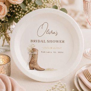 Boots and Brunch Floral Bow Bridal Shower Paper Plate