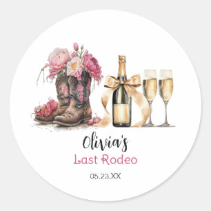 Boots and Bubbles Bridal Shower Last rodeo Classic Round Sticker