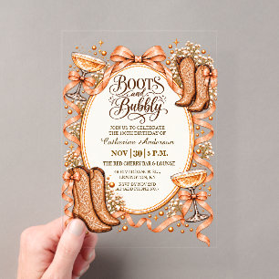 Boots and Bubbly 100th Birthday Party Acrylic Invitations