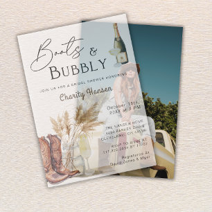 Boots And Bubbly Boho Pampas Grass Bridal Shower Vellum Invitations