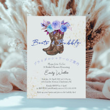 Boots and Bubbly Bridal Shower Blue Floral Rustic
