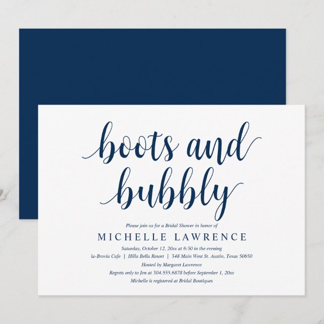 Boots and Bubbly, Bridal Shower Celebration Invita Invitation (Front/Back)