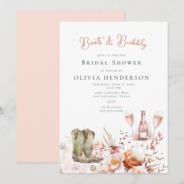 Boots and Bubbly Bridal Shower Invitation (Front/Back)