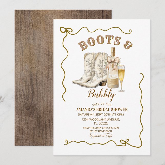 Boots and Bubbly Bridal Shower Invitation,  Invitation (Front/Back)