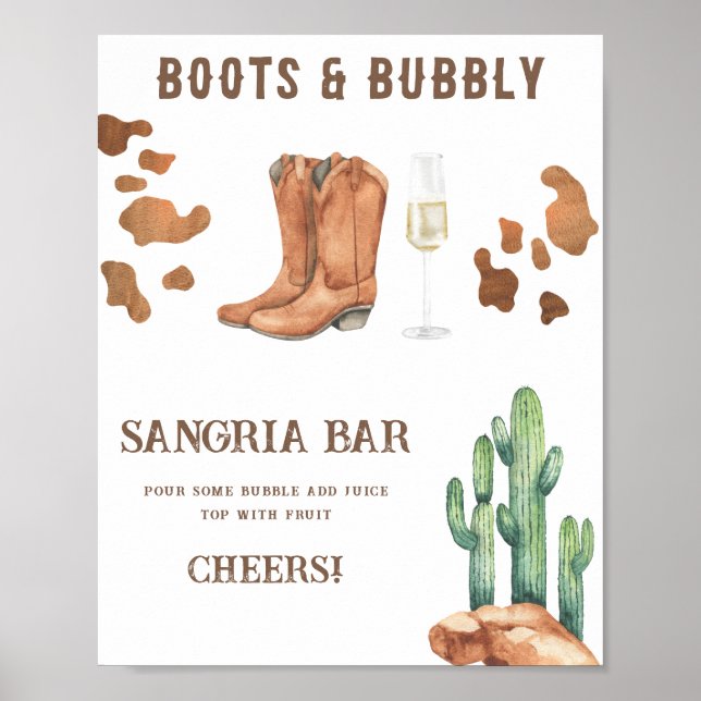 Boots and Bubbly Bridal shower sangria bar Poster (Front)