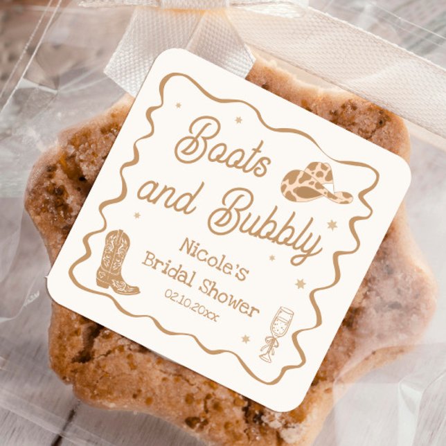 Boots and Bubbly Bridal Shower Square Sticker (Creator Uploaded)