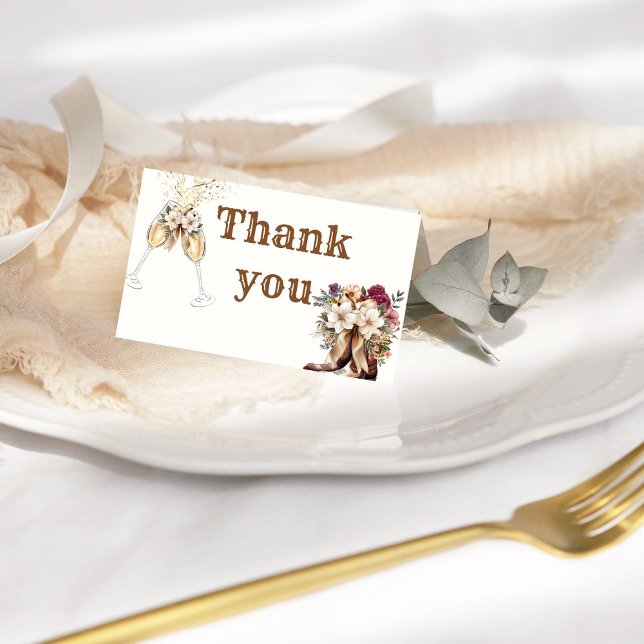 Boots and Bubbly Bridal Shower Thank You Card (Creator Uploaded)