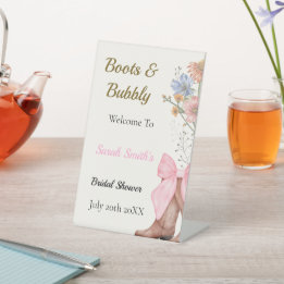 Boots and Bubbly Bridal Shower Welcome Pedestal Sign