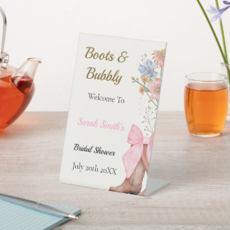 Boots and Bubbly Bridal Shower Welcome Pedestal Sign