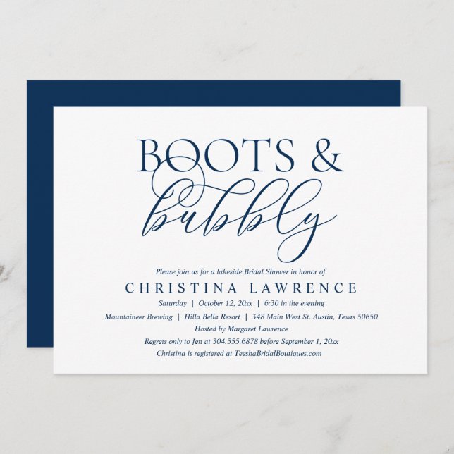 Boots and Bubbly, Bride to be, Bridal Shower Invit Invitation (Front/Back)