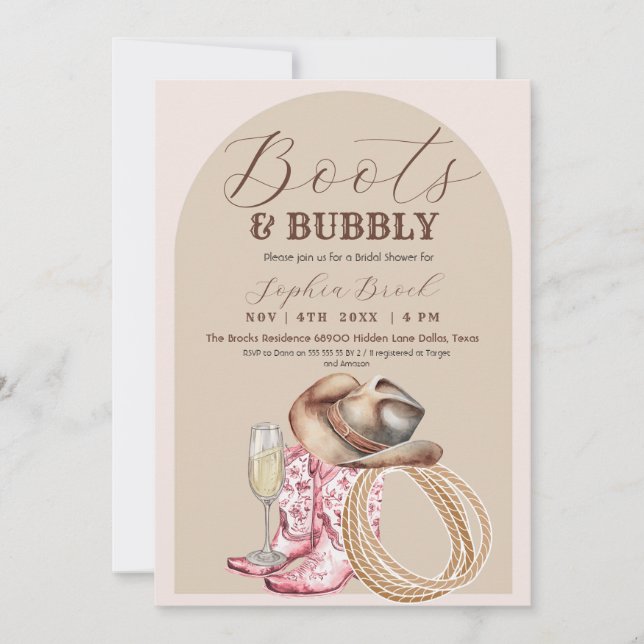  Boots and Bubbly Brown Western Bridal Shower Invitation (Front)